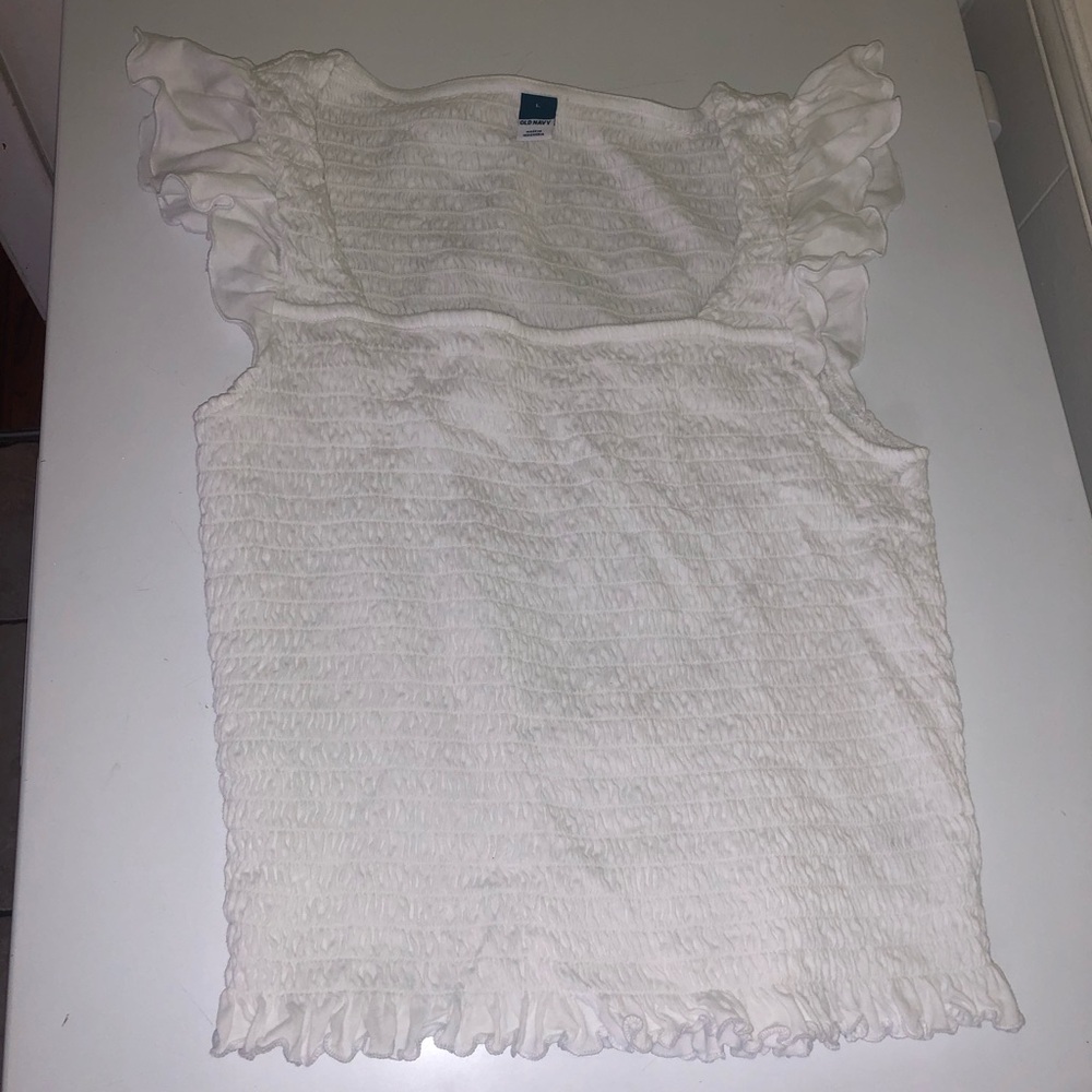 Old Navy White Flutter Sleeve Smocked Bodice Top Milkmaid Prairie Style